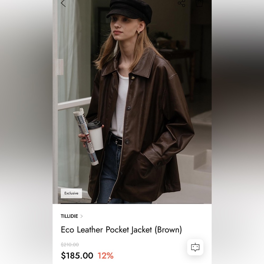TILLIDIE WCONCEPT Korean Brand Eco Leather Pocket Oversized Jacket (Brown)